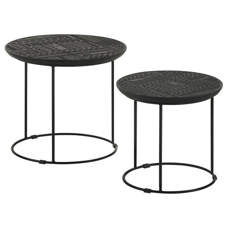 Loannis - 2 Piece Round Mango Wood Nesting Table - Matte Black by CoasterEssence | Bel Furniture