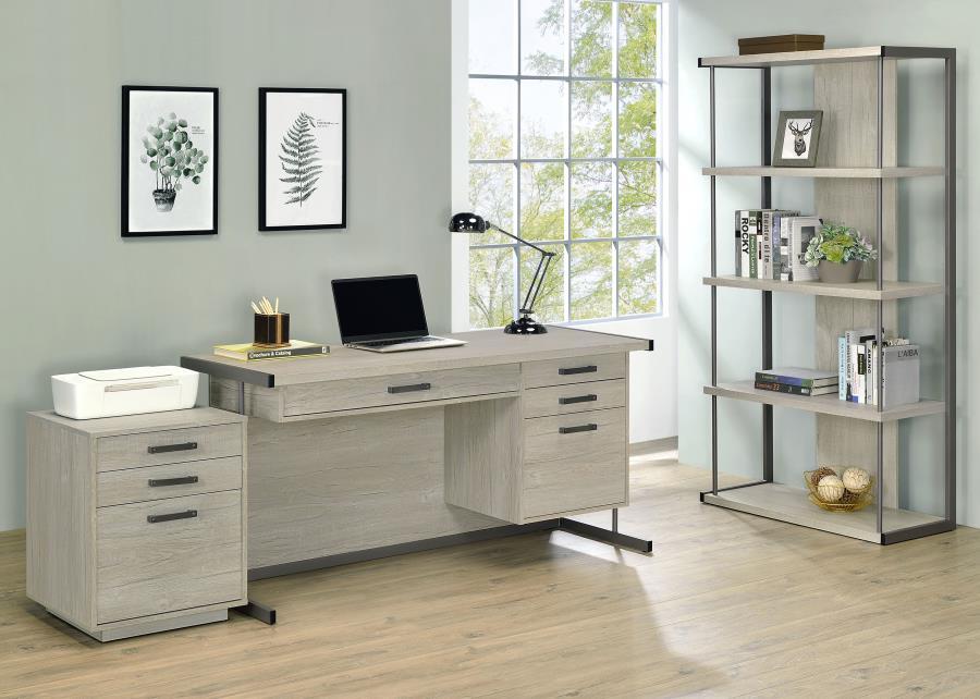 Loomis - 4-Drawer Rectangular Office Desk - Whitewashed Gray And Gunmetal