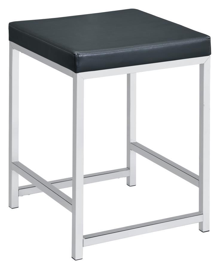 Afshan - Upholstered Square Padded Vanity Stool - Chrome by CoasterEssence | Bel Furniture