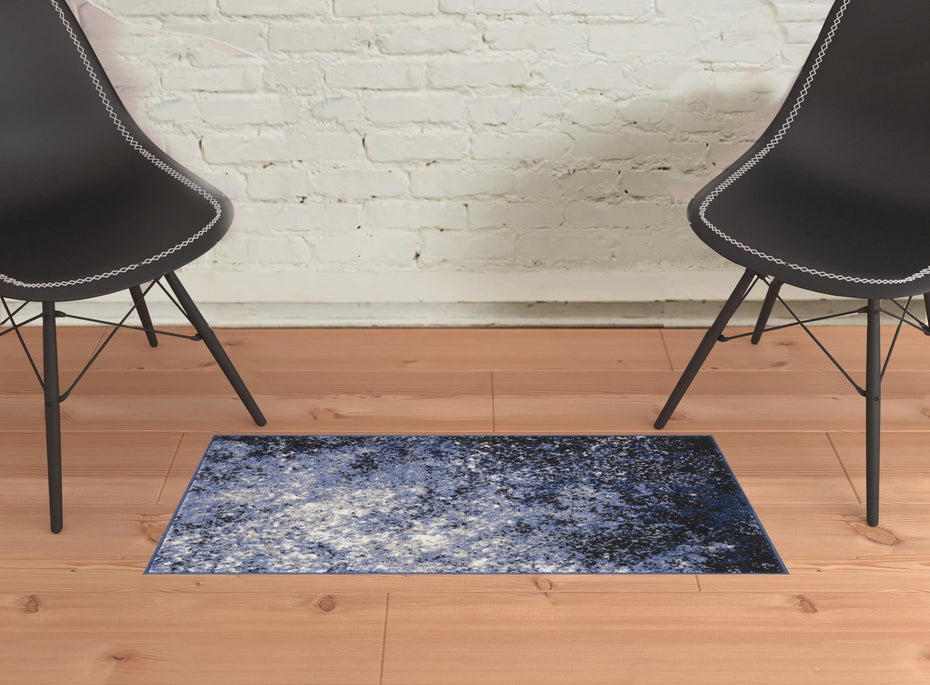 Abstract Power Loom Distressed Area Rug - Light Blue - 2' X 3'