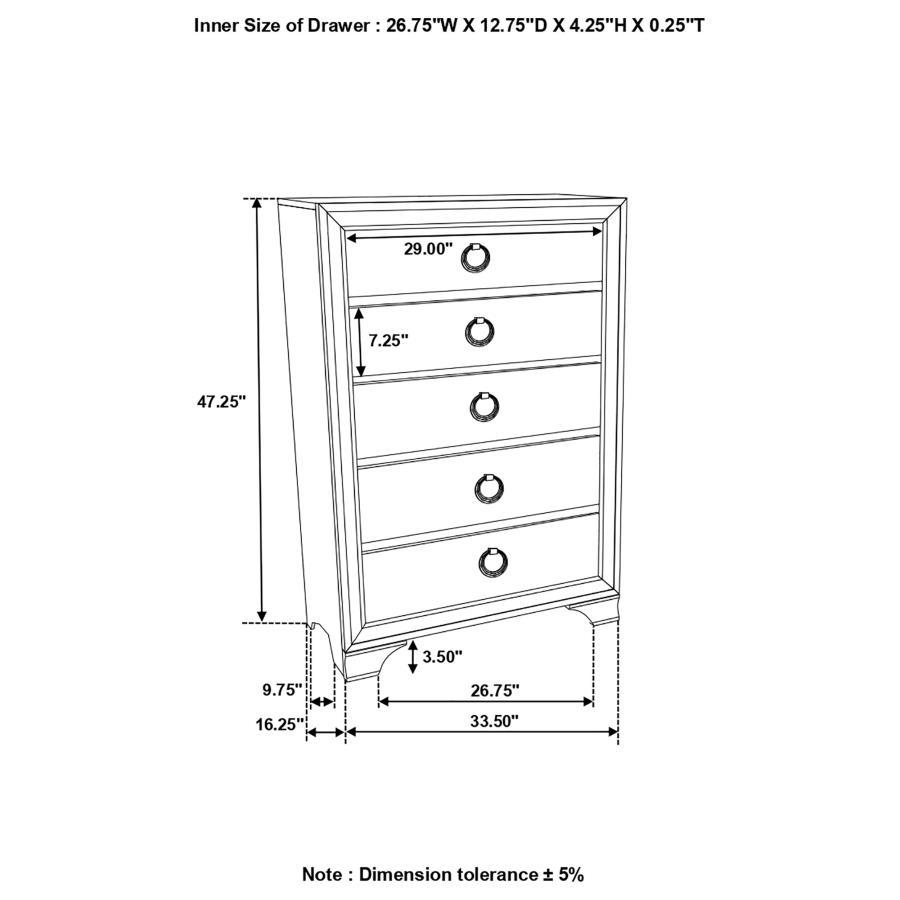 Salford - 5-Drawer Chest - Metallic Sterling