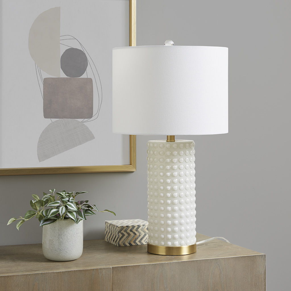 Grace Ivy - Textured Dot Table Lamp - White/Gold