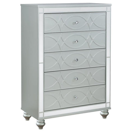 Gunnison - 5-Drawer Bedroom Chest - Silver Metallic by CoasterEssence | Bel Furniture