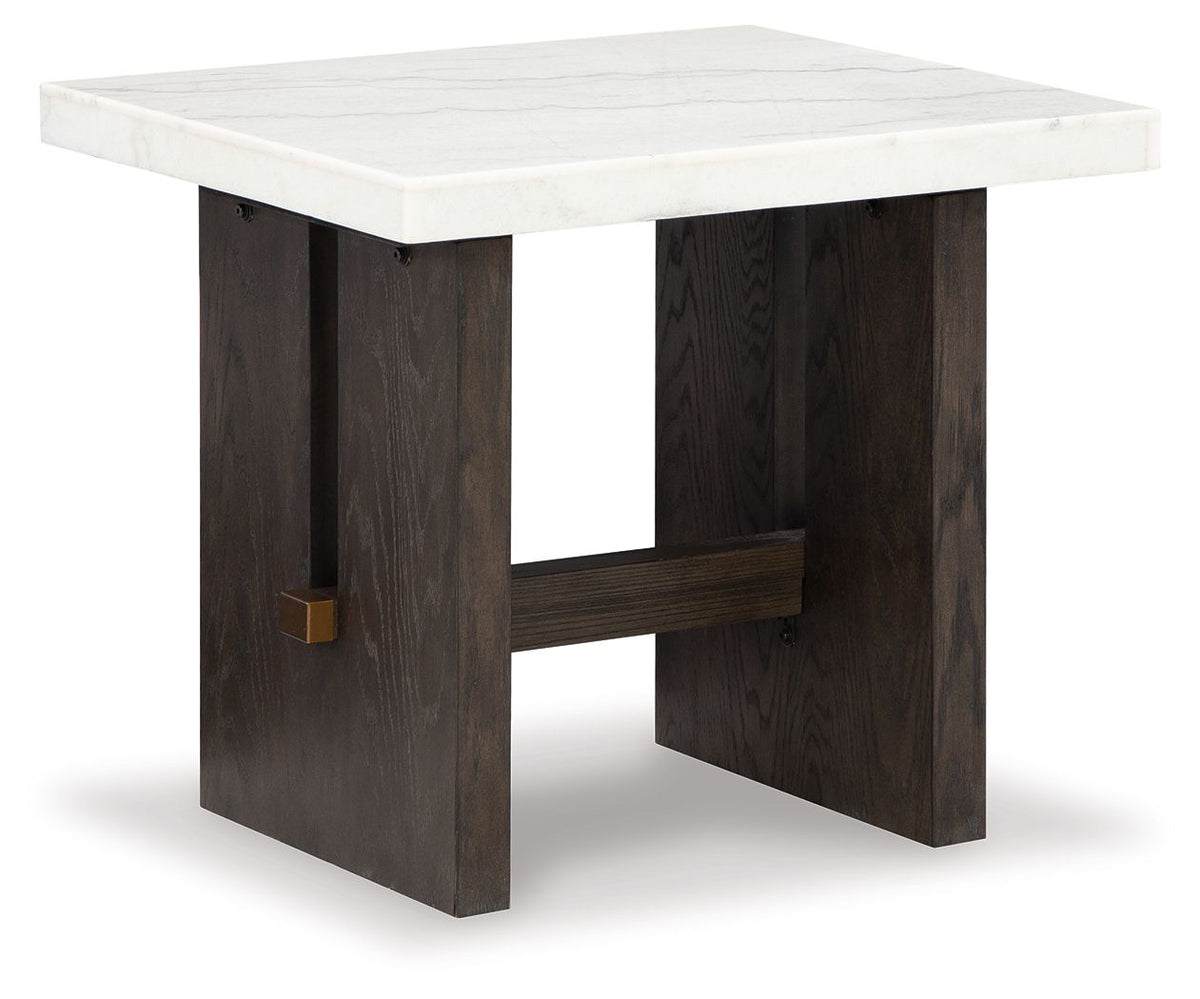 Burkhaus - White / Dark Brown - Rectangular End Table by Signature Design by Ashley® | Bel Furniture