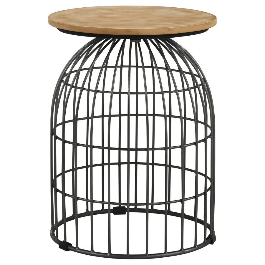 Bernardo - Round Wire Frame Side Table - Natural And Gunmetal by CoasterEssence | Bel Furniture