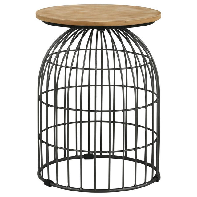 Bernardo - Round Wire Frame Side Table - Natural And Gunmetal by CoasterEssence | Bel Furniture