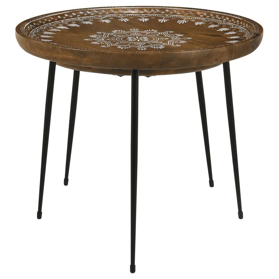 Nuala - 2 Piece Round Mango Wood Nesting Tables - Honey