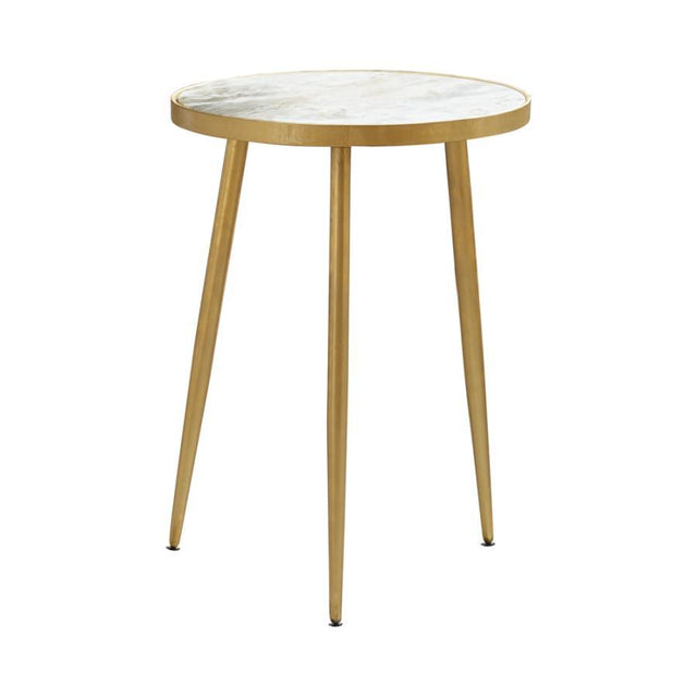 Acheson - Round Marble Top Side Table - White And Gold by CoasterEveryday | Bel Furniture