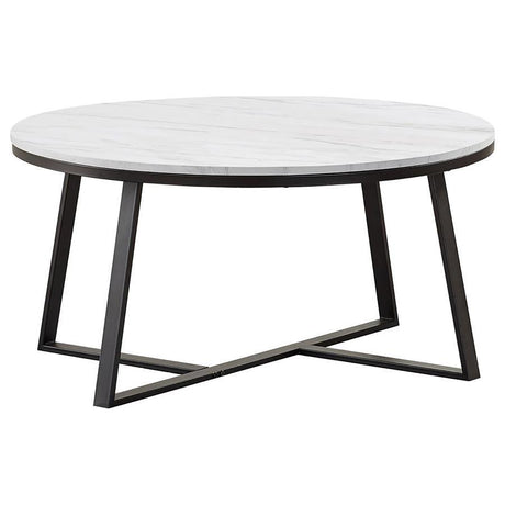 Hugo - Round Faux Marble Coffee Table - White And Matte Black by CoasterEveryday | Bel Furniture