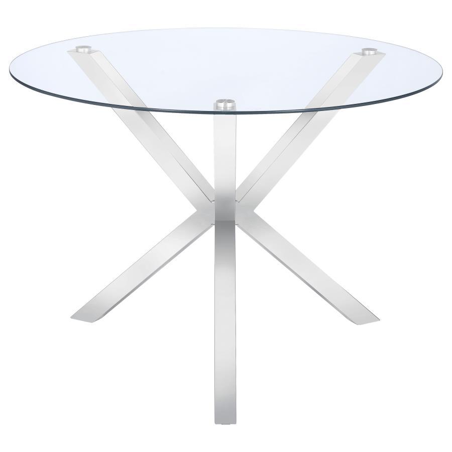 Vance - Round Glass Top Asterisk Dining Table - Chrome by CoasterEveryday | Bel Furniture