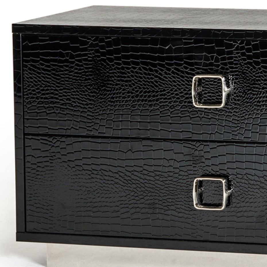 Nightstand With 2 Drawer Lacquer Faux Crocodile - Croc Black