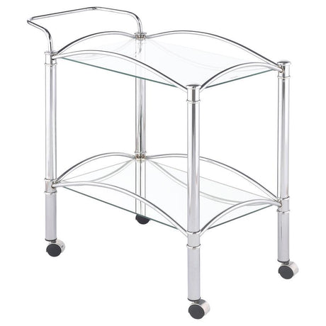 Shadix - 2-Tier Rectangular Glass Shelf Metal Bar Cart - Chrome by CoasterEveryday | Bel Furniture
