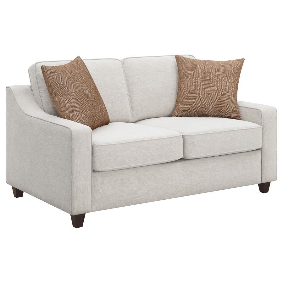 Christine - Upholstered Sloped Arm Loveseat - Beige by CoasterElevations | Bel Furniture