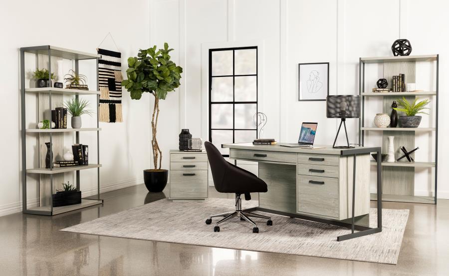 Loomis - 4-Drawer Rectangular Office Desk - Whitewashed Gray And Gunmetal