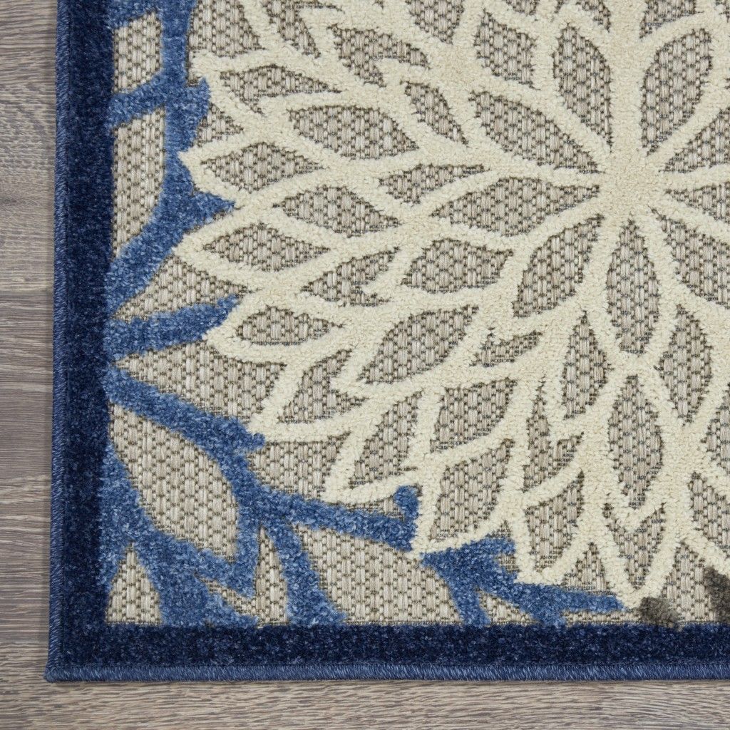 Large Floral Indoor Outdoor Area Rug - Blue - 6’ x 9’