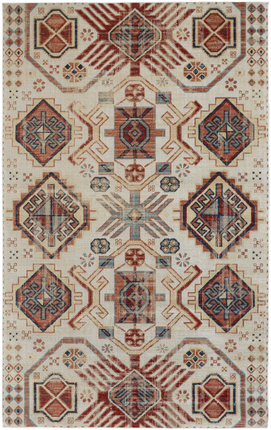 Abstract Power Loom Distressed Stain Resistant Area Rug - Ivory Red And Tan - 2' X 3'