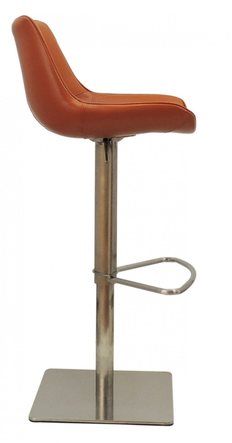 Faux Leather And Stainless Steel Swivel Adjustable Height Bar Chair With Footrest 42" - Cognac