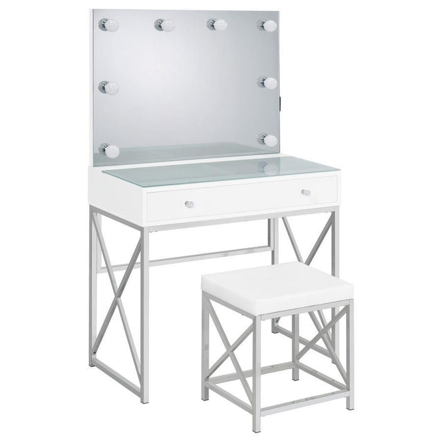 Eliza - Vanity Set With Lighting & Stool - White And Chrome by Coaster Fine Furniture | Bel Furniture