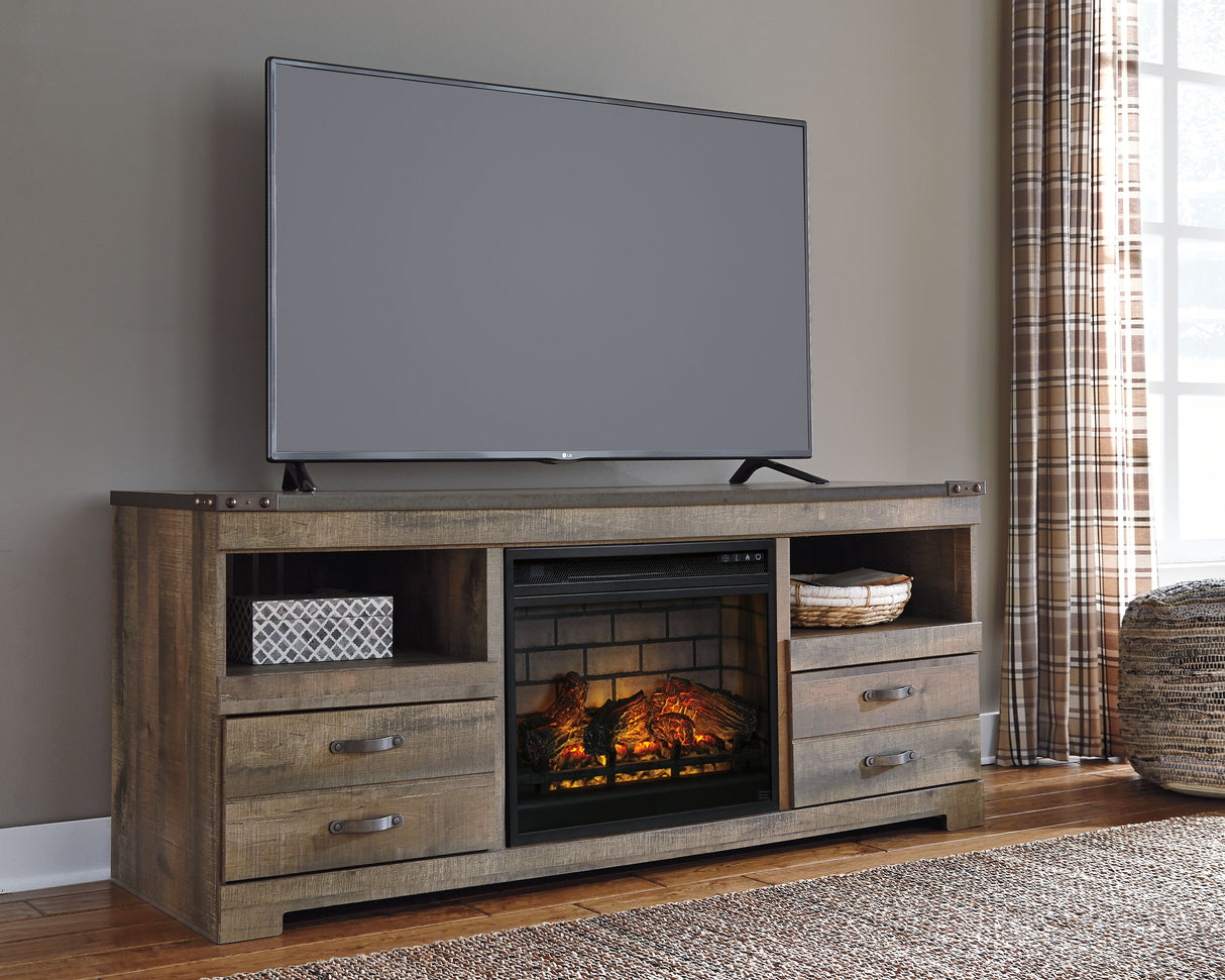 Trinell - Brown - 63" TV Stand With Glass/Stone Fireplace Insert by Signature Design by Ashley® | Bel Furniture