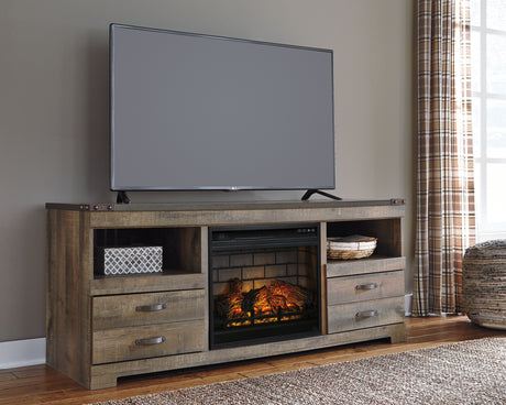 Trinell - Brown - 63" TV Stand With Glass/Stone Fireplace Insert by Signature Design by Ashley® | Bel Furniture
