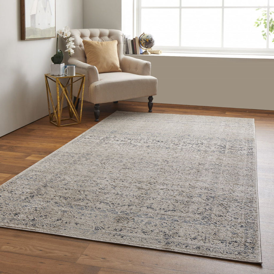 Abstract Power Loom Distressed Area Rug - Ivory And Gray - 7' X 10'