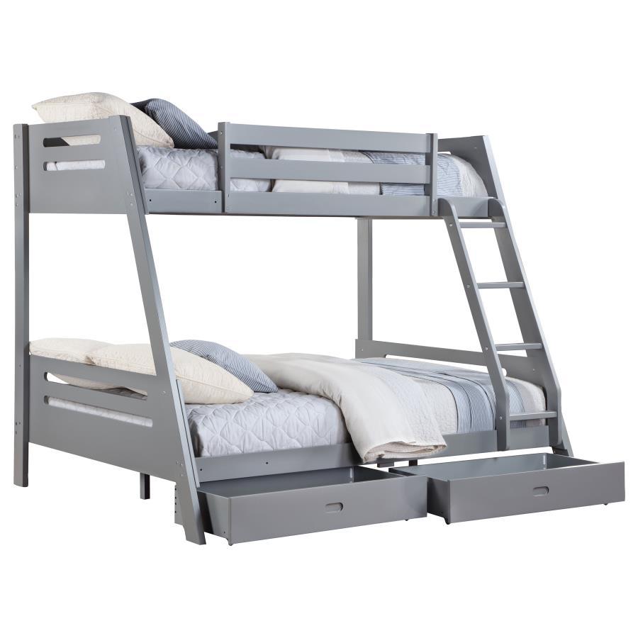 Trisha - Wood Twin Over Full Bunk Bed With Storage Drawers - Grey