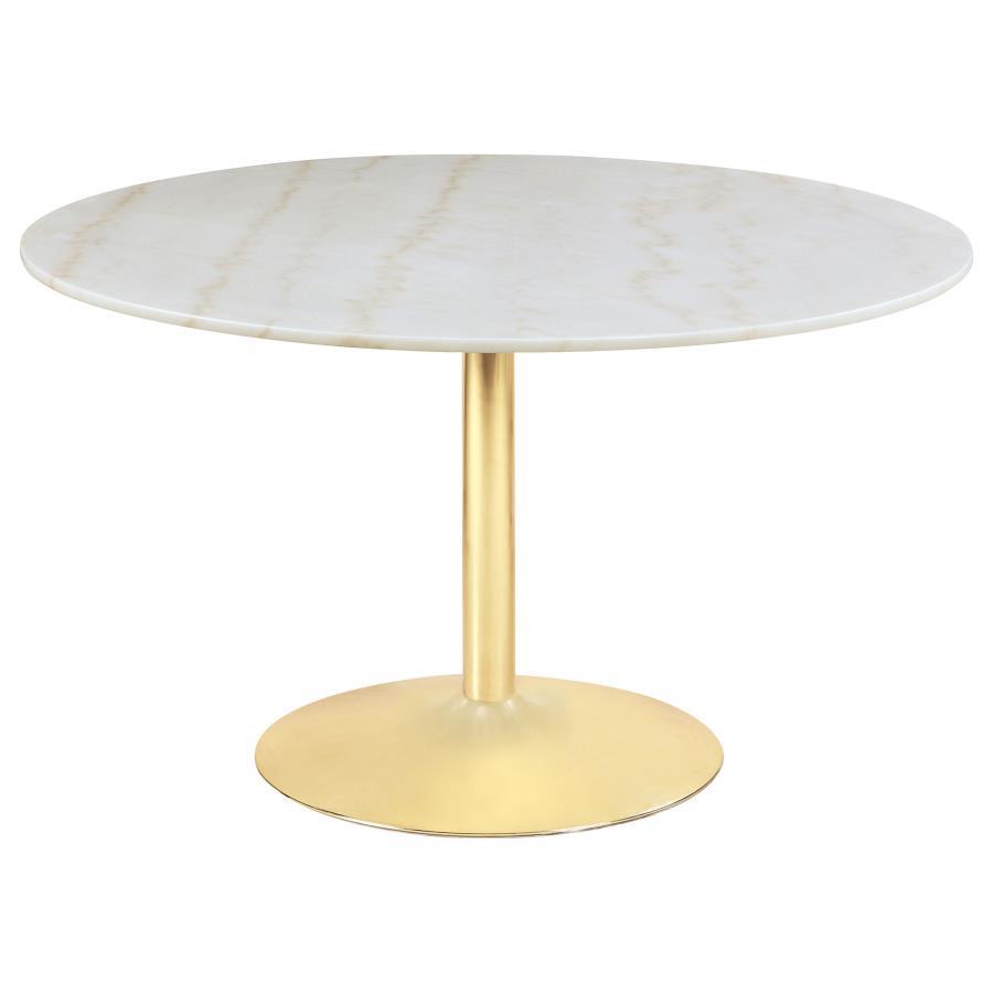 Kella - Round Marble Top Dining Table - White Marble by CoasterEssence | Bel Furniture