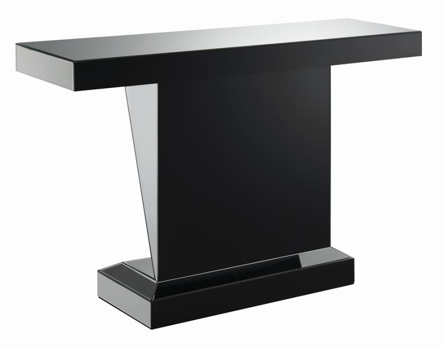 Amore - Rectangular Sofa Table With Triangle Detailing - Silver And Clear Mirror