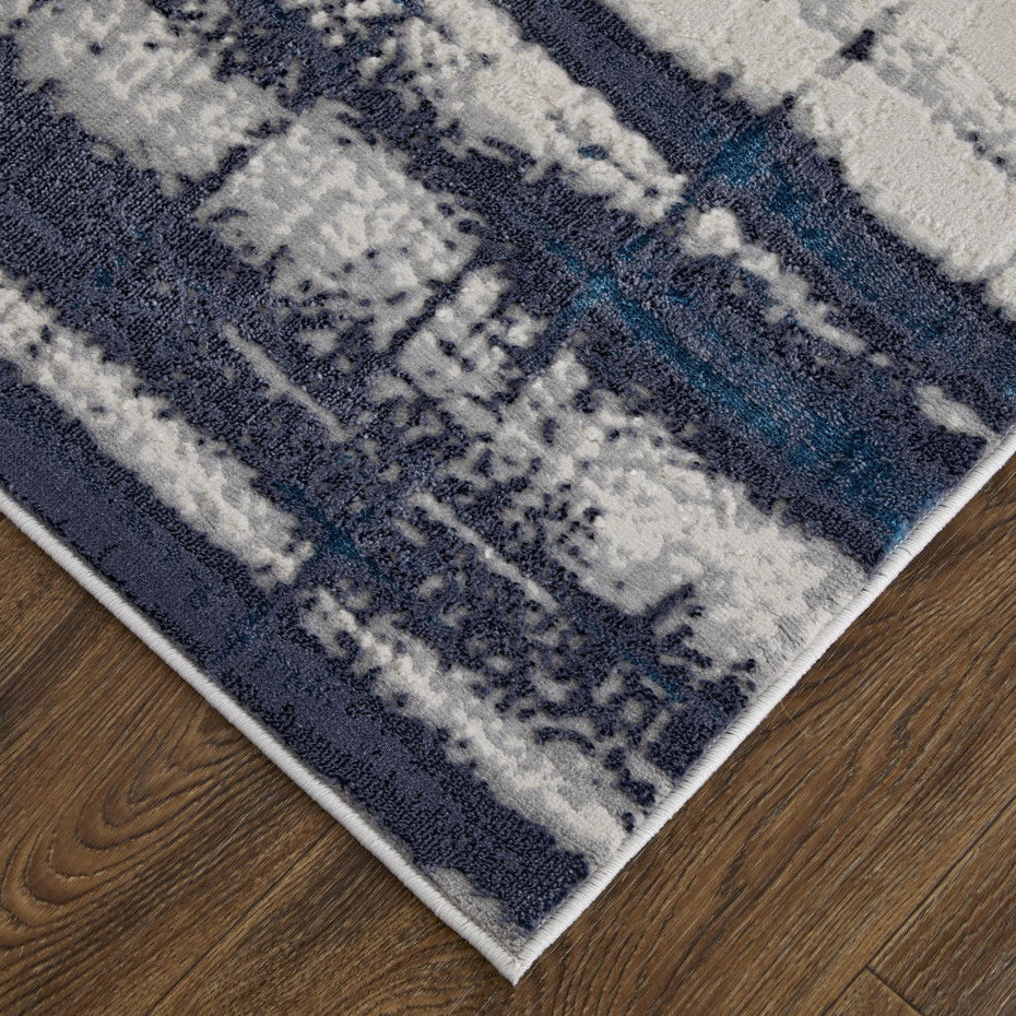 Abstract Power Loom Distressed Area Rug - Ivory Blue And Gray - 2' X 3'