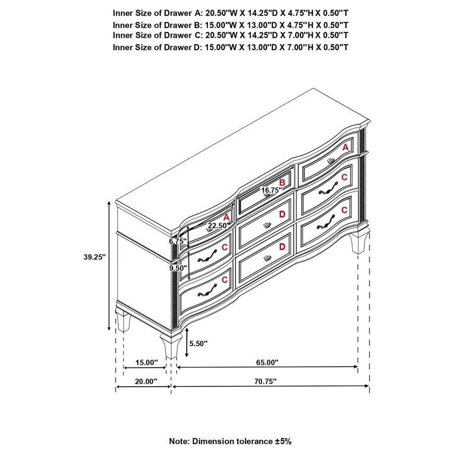 Evangeline - 9-Drawer Dresser - Silver Oak