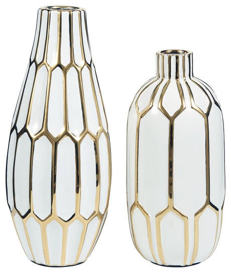 Mohsen - Gold Finish / White - Vase Set (Set of 2) by Signature Design by Ashley® | Bel Furniture
