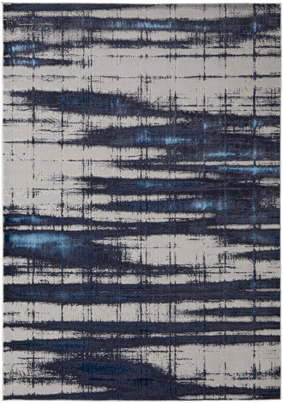 Abstract Power Loom Distressed Area Rug - Ivory Blue And Gray - 7' X 10'