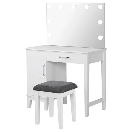 Elijah - Vanity Set With Lighting & Stool - White And Dark Gray by CoasterEveryday | Bel Furniture