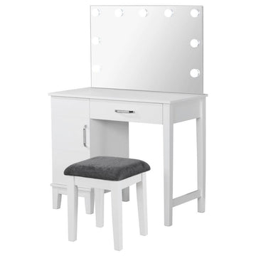 Elijah - Vanity Set With Lighting & Stool - White And Dark Gray by CoasterEveryday | Bel Furniture