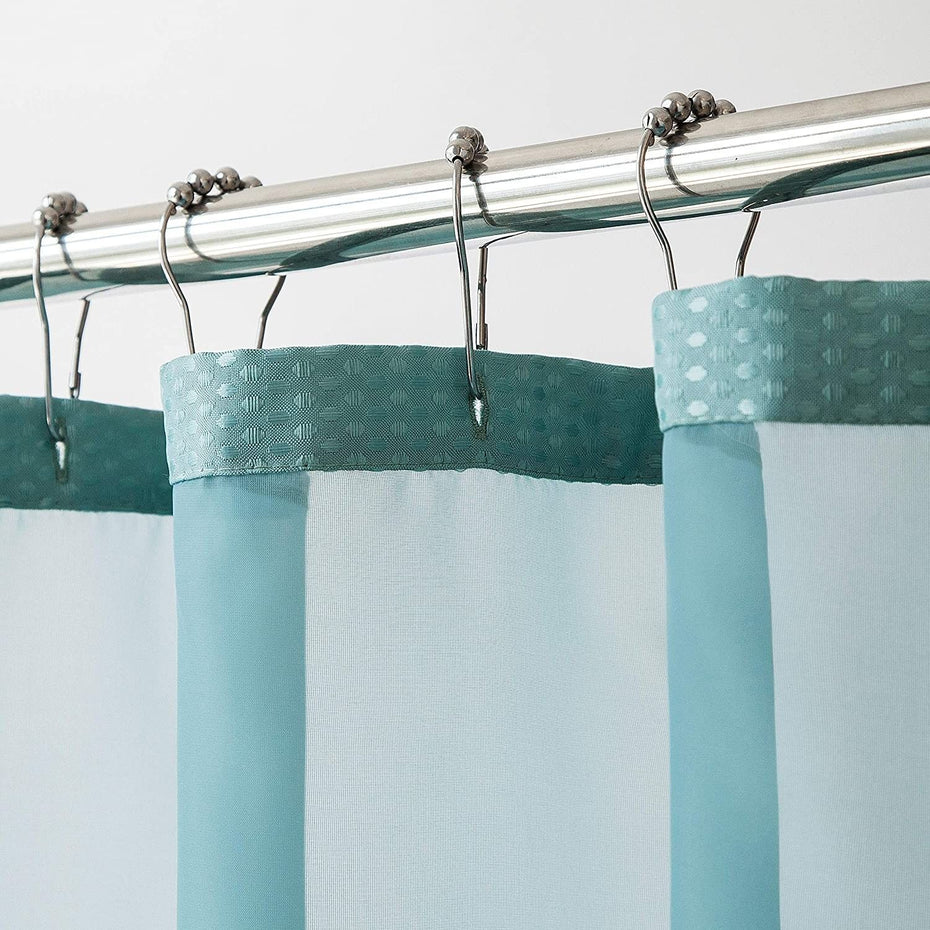Grid Shower Curtain And Liner Set - Teal Sheer