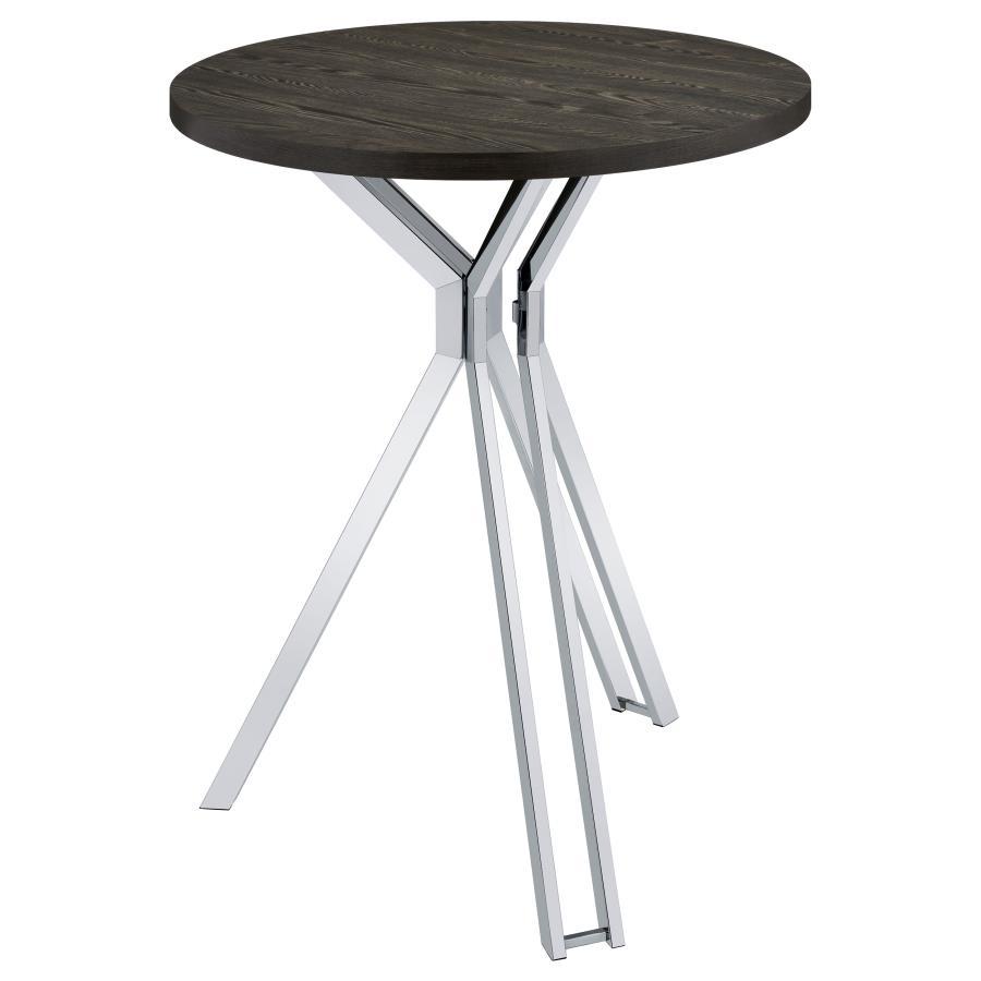 Edgerton - Round Wood Top Bar Table - Dark Oak And Chrome