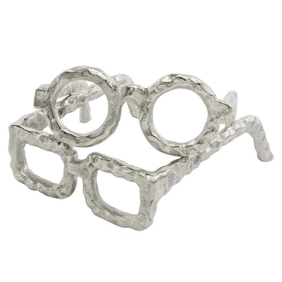 Textured Square Glasses Sculpture - Raw Silver
