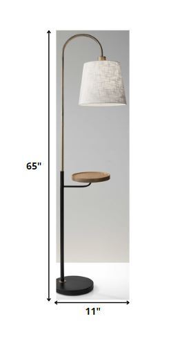 Floor Lamp With Usb Charging Station Wood Shelf - Antique Brass And Black - Metal