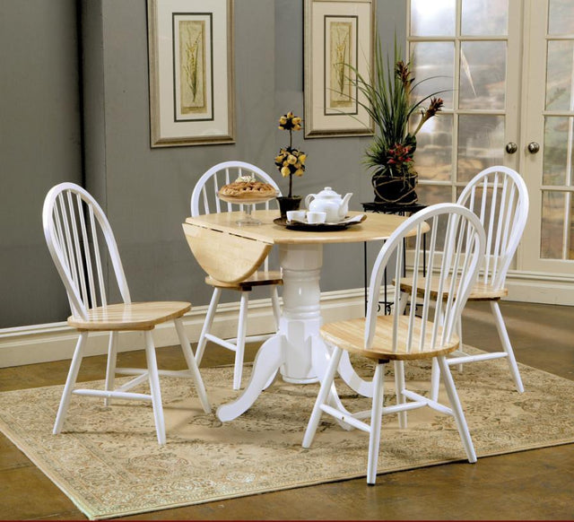 Allison - 5 Piece Round Drop Leaf Dining Table Set - White by CoasterEveryday | Bel Furniture