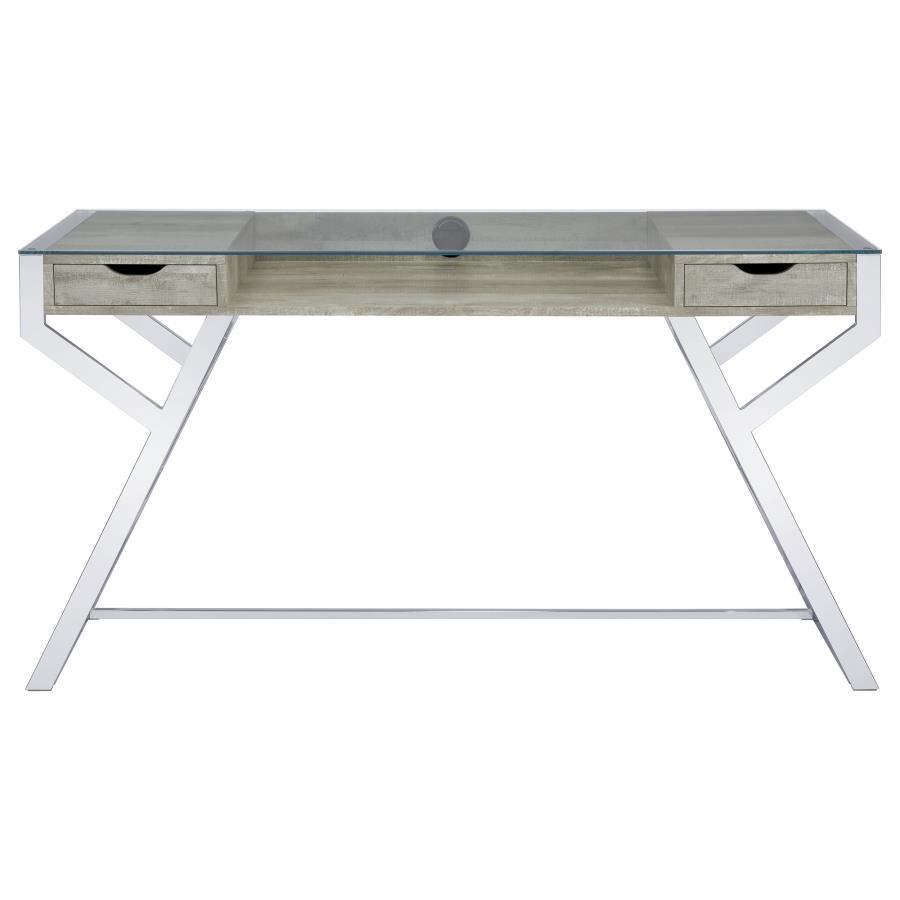 Emelle - Glass Top Writing Desk - Gray Driftwood