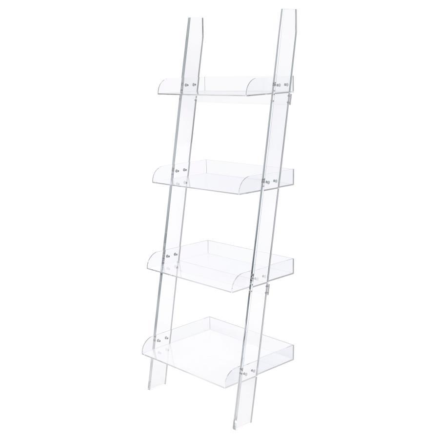 Amaturo - 4-Shelf Acrylic Ladder Bookshelf - Clear by CoasterEssence | Bel Furniture