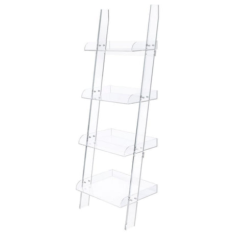 Amaturo - 4-Shelf Acrylic Ladder Bookshelf - Clear by CoasterEssence | Bel Furniture