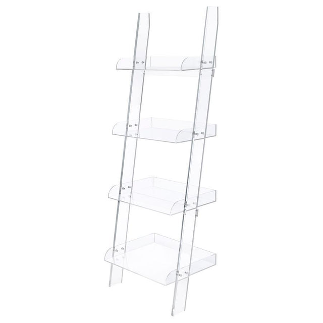 Amaturo - 4-Shelf Acrylic Ladder Bookshelf - Clear by CoasterEssence | Bel Furniture