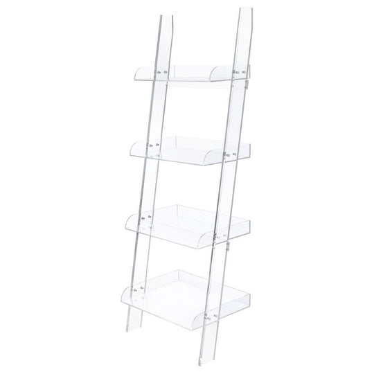 Amaturo - 4-Shelf Acrylic Ladder Bookshelf - Clear by CoasterEssence | Bel Furniture