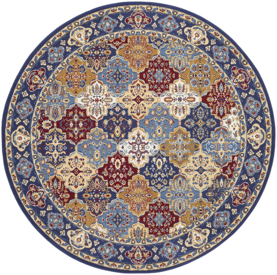 Damask Power Loom Area Rug - Red - 8' Round
