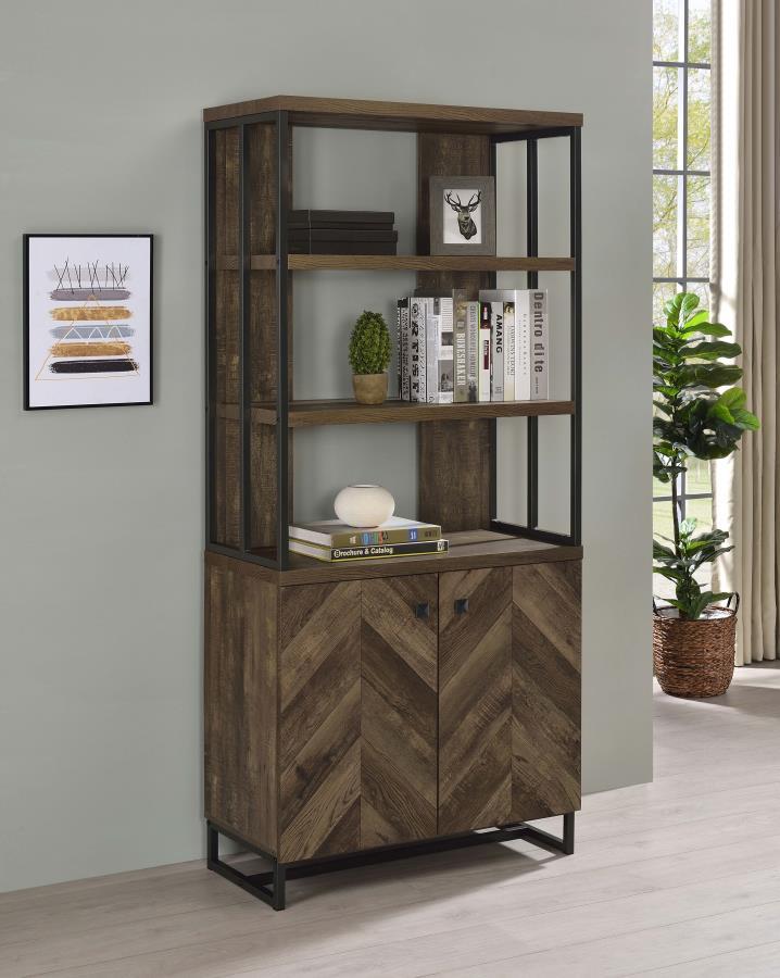 Millbrook - 2-Door Bookcase - Rustic Oak Herringbone And Gunmetal