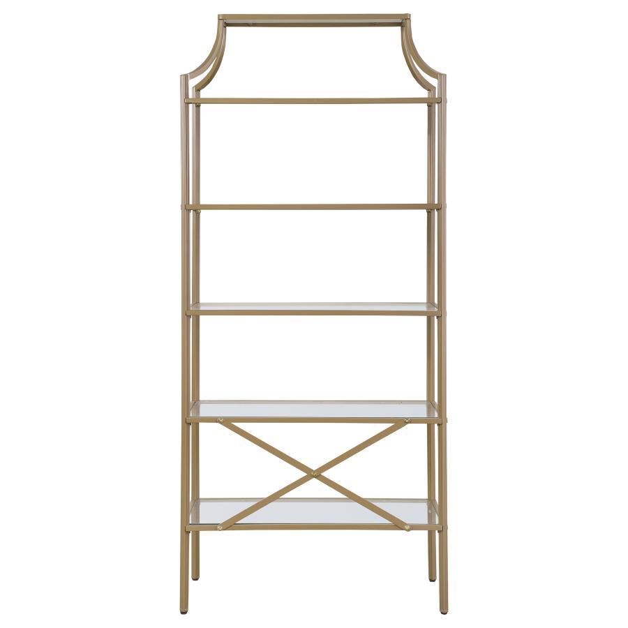 Serena - 5-Tier Tempered Glass Shelves Bookcase - Matte Gold