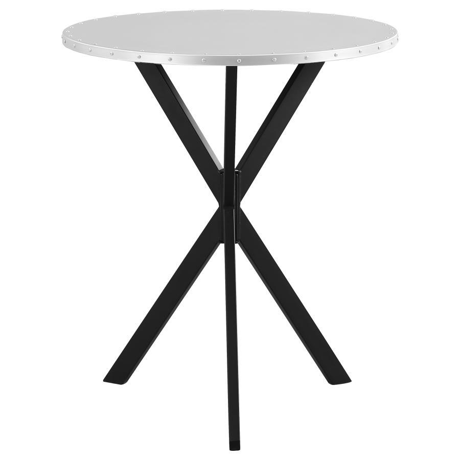 Kenzo - Round Galvanized Steel Bistro Bar Table - Silver by CoasterEssence | Bel Furniture