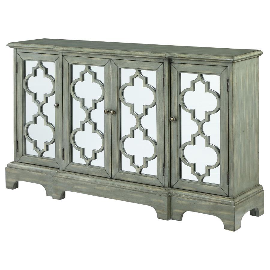 Erigeron - 4 Door Wood Trellis Storage Accent Cabinet - Gray