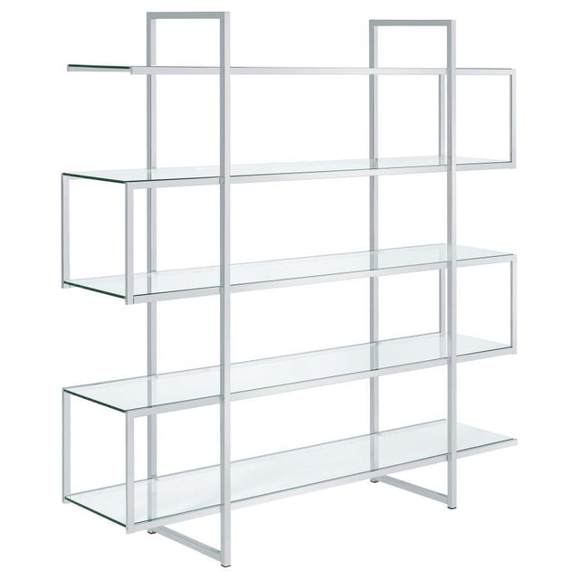 Elmer - 5-Shelf Bookshelf - Clear And Chrome by CoasterElevations | Bel Furniture